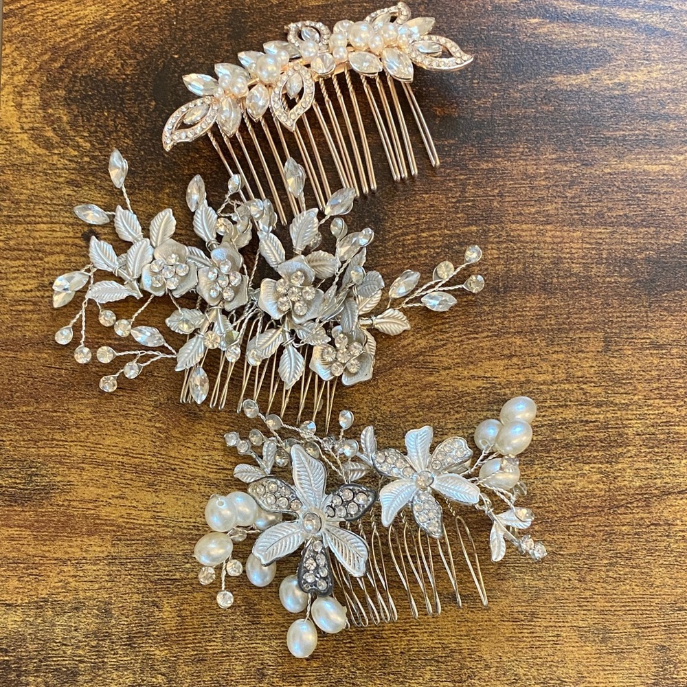 Bundle of Elegant Silver and Gold Hair Combs